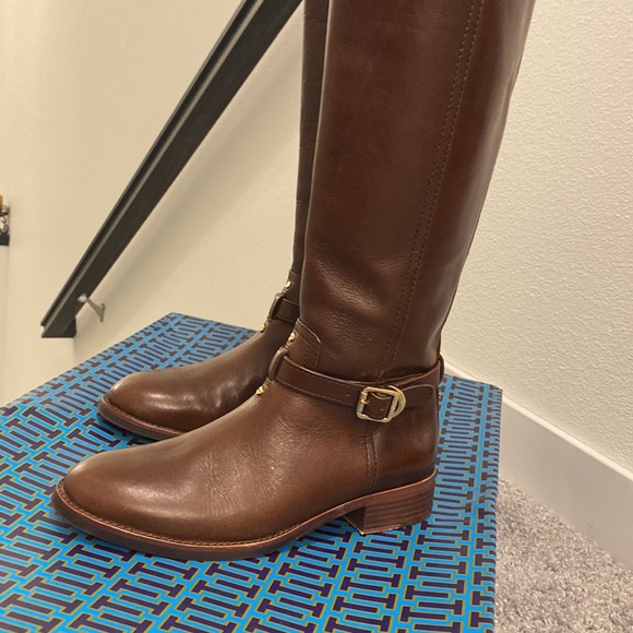 Tory Burch - Brown Leather Riding Boots W/ Buckle On Ankle - Picture 8 of 17